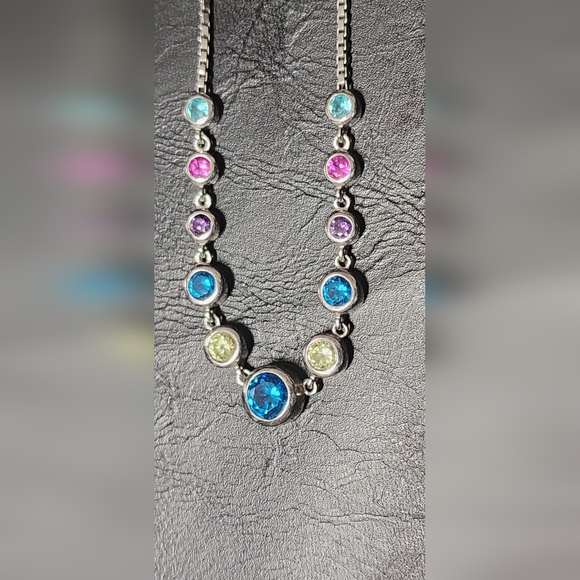 STERLING SILVER MULTI COLORED NECKLACE - Picture 6 of 9